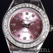 Lady Fashion Crystal Dial 2-tone Band Quartz Wristwatch Stainless Steel