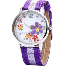 Lady Women Flower Purple Nylon Analog Bracelet Quartz Wrist Watch Dailyetrade