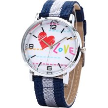 Lady Women Love Heart Blue Nylon Analog Bracelet Quartz Wrist Watch Dailyetrade