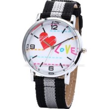 Lady Women Love Heart Black Nylon Analog Bracelet Quartz Wrist Watch Dailyetrade