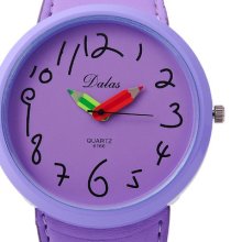 Lady Women Purple Leather Pencil Hands Big Dial Quartz Sport Watch Dailyetrade