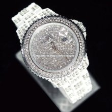 Lady Women Silvery White Chaton Luxurious Quartz Watch
