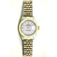 Ladys Stainless Steel & Gold Datejust Model 6917 Jubilee Band Fluted Bezel White Stick Dial