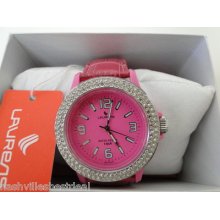 Laurens Women's Gw70j903y Swarovski Crystal Bezel Pink Dial Leather Watch