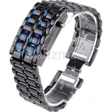 Lava Style Iron Faceless Metal Bracelet Samurai Blue Led Men Wrist Watch Gifts