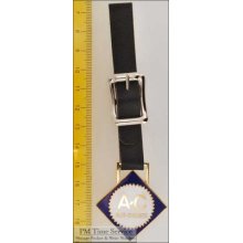 Leather Strap Pocket Watch Fob, Gold-toned & Blue Enamel Allis Chalmers Shield
