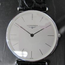 Longines La Grande Men's Watch Quartz Sapphire 18k 750 White Solid Gold Swiss