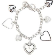 Louis Arden La7057 Ladies Silver Tone Rhinestone Heart Charm Watch