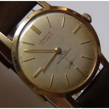 Louvic Men's Swiss Made 25Jwl Gold Vicflex Watch w/ Suede Strap