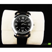 Luxury Fashion Black Dial Band Men's Lady Wrist Quartz Watch