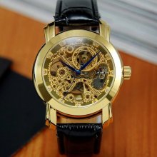 Luxury Gold Plated Dial Automatic Mechanical Mens Watch