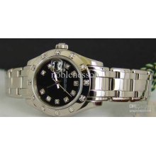 Luxury Ladies Automatic Watch 18kt Wg Masterpiece Black Diamond Dial