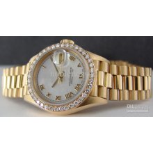 Luxury Ladies Watch 18kt Gold Date President Mop Roman Dial Automati