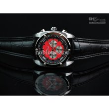 Luxury Men Jaragar Red Dial Steel Racing Sport Leather Strap Watch M