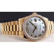 Luxury Mens 36mm 18kt Gold Day-date President Mop Roman Dial Automat