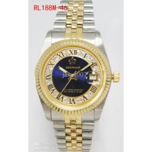 Luxury Mens Watch Crown Reginald Roman Number Blue Dial Two Tone Gol