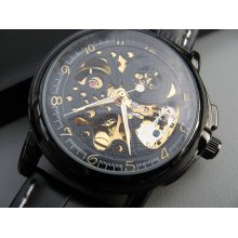 Mechanical Luxury Wrist Watch with Genuine Black Leather Wristband - Victorian Steampunk Era - Groomsmen - Item MWA56