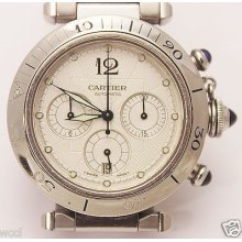 Men Pasha De Cartier Skeleton Back Automatic Chronograph Wristwatch 2113. B/o
