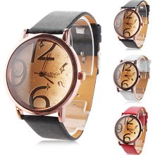 Men's and Women's PU Quartz Analog Wrist Watch with Large Scale (Assorted Colors)