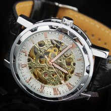 Mens Auto Mechanical Luxury Gold Skeleton Skull Watch Noble Elegant Gift