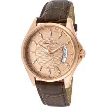 Men's Excalibur Rose Dial Dark Brown Genuine Leather ...