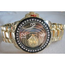 Men's Geneva Chronograph Bling Rhinestone Hip Hop Watch- Goldtone Swirl Dial