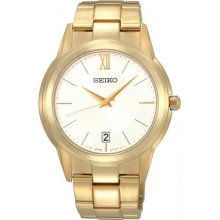 Men's Gold Tone Stainless Steel Quartz White Dial Link Bracelet