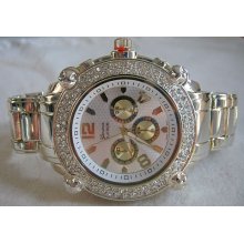 Men's Goldtone/silvertone Geneva Chronograph Bling Rhinestone Hip Hop Watch