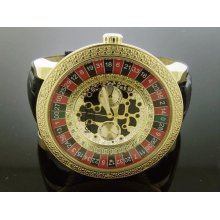 Men's Icetime 54mm Round Poker 10 Diamonds Watch Yellow Gold Case
