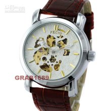Men's Luxury Automatic White Dial Glass Back Watch Men Antique Watch