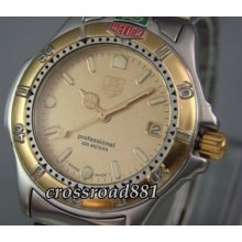Mens Mid Size Tag Heuer Gold Dial Professional 200 Meters Great