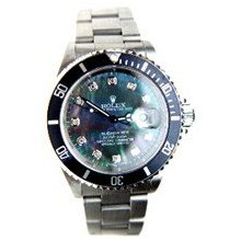 Mens Rolex Submariner Steel w/ Custom Mother of Pearl Diamond Dial - 90's