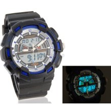 Men's Stylish Water Resistant Analog & Digital Watch (Blue)