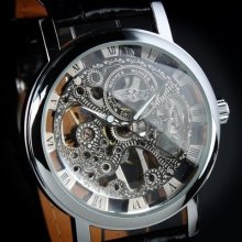 Mens Swiss Design Men's Silver Skeleton Mans Mechanical Watch Fashion Luxury