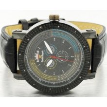 Mens Techno Royale Genuine Real Diamond King Watch All Black On Blue Yellow Dial