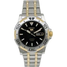 Men's Two Tone Stainless Stee Seiko 5 Black Dial Automatic Link Bracelet