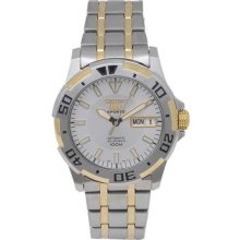 Men's Two Tone Stainless Stee Seiko 5 Silver Tone Dial Automatic Link Bracelet