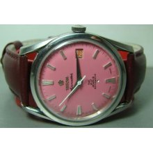 Mens Vintage Titoni Airmaster 25jewels Rotomatic Date Swiss Watch F681 Pink Dial