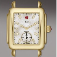 Michele Deco 16 Gold-Plate Watch Head, White Diamond Dial