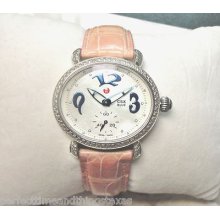 Michele Watch Csx Blue Watch Pave Diamond Bezel & Lugs Pink Alligator Leather