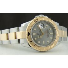 MidSize 18kt Gold & SS Rolex SLATE YachtMaster 168623