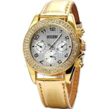 Miler Crystal Lady Women Gold Bracelet Leather Quartz Wrist Watch Dailyetrade