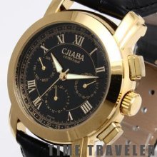 Military Automatic Mechanical Men Leather Watch Golden