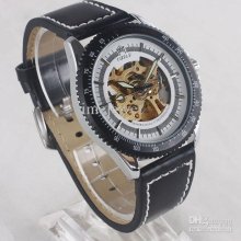 Min. Order 5pcs Black Face Rim Automatic Mechanical Wristwatch Black