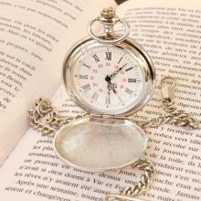 Modern Luxury Quartz Silver Analog Mens Pocket Watch Incl Chain S004