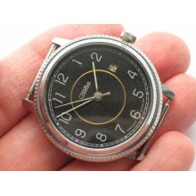 Modern Russian Slava Watch Military Black Dial W/ Date Serviced