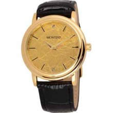 Montine Menâ€™s Diamond 24ct Gold Leaf Dial 18ct Gold Plated Watch - Bnib