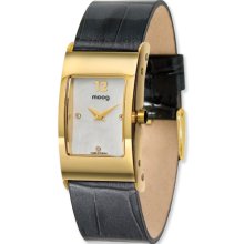 Moog Gold-Plated Rectangle Domed Watch W/(CC-17G) Black Band