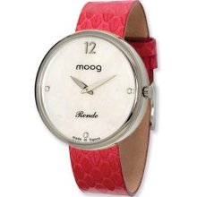 Moog Stainless Steel Round White Dial Watch W/ (sn-02) Red Band Xwa3659