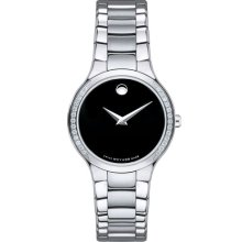 Movado 'Serio' Black Dial Diamond Bracelet Watch